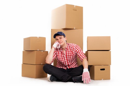 Business relocation scene in Redbridge showing office furniture and moving logistics